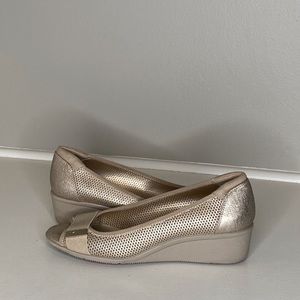Gold Wedge Open Toe Shoes, Anne Klein Sport